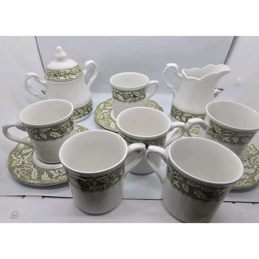J&G Meakin Tea Set Vintage Sterling Renaissance Green Colonial English Ironstone